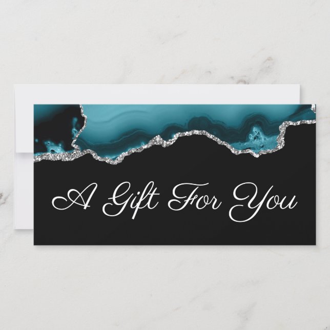 teal and silver agate gift certificate (Front)