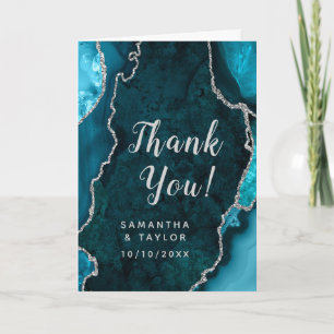 Teal and Silver Agate Marble Wedding Thank You Card
