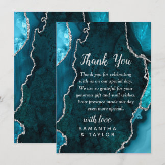 Teal and Silver Agate Marble Wedding Thank You Card