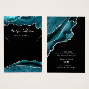 Teal and silver agate necklace display card