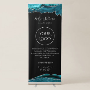 teal and silver agate retractable banner