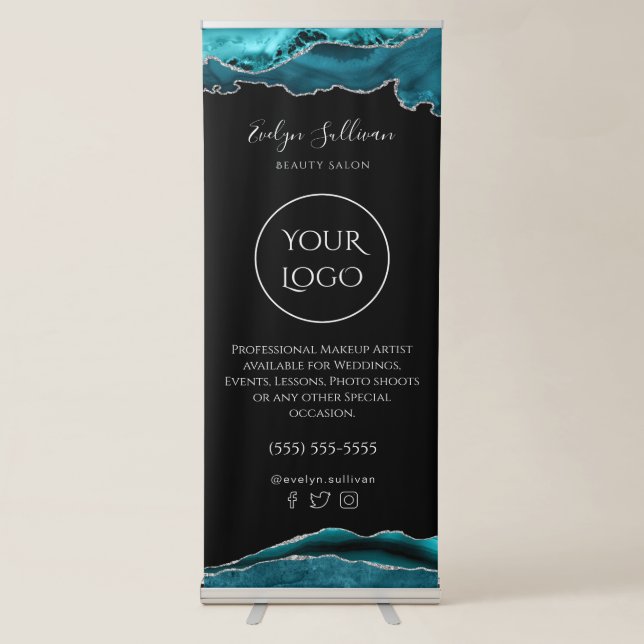 teal and silver agate retractable banner (Front)