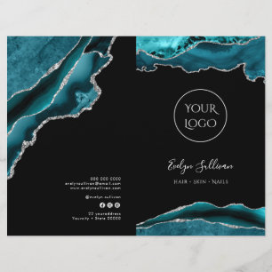 teal and silver agate service menu brochure
