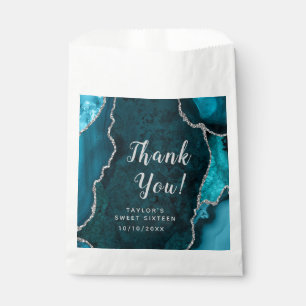 Teal and Silver Agate Sweet Sixteen Thank You Favour Bags