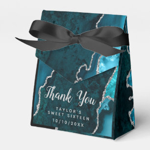 Teal and Silver Agate Sweet Sixteen Thank You Favour Box