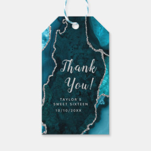 Teal and Silver Agate Sweet Sixteen Thank You Gift Tags
