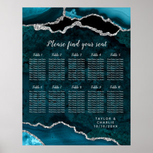 Teal and Silver Agate Wedding Seating Chart