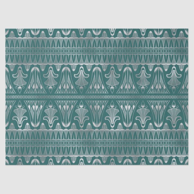 Teal and Silver Art Deco Decoupage Tissue Paper (Front)