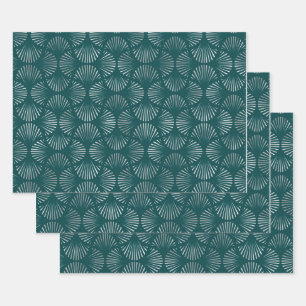Teal and Silver Art Deco Fan Pattern Wrapping Paper Sheet
