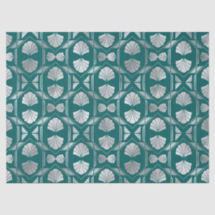 Teal and Silver Art Deco Shell Pattern Decoupage Tissue Paper
