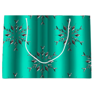 Teal and Silver Christmas Star Large Gift Bag