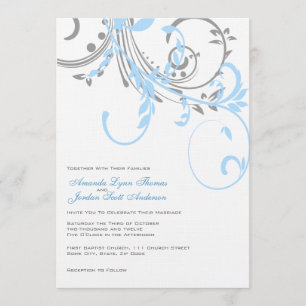 Teal and Silver Double Floral Wedding Invitation