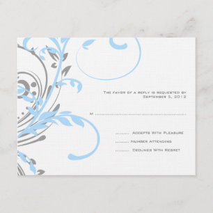 Teal and Silver Double Floral Wedding RSVP Card
