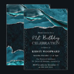 Teal  and Silver Glitter Agate 21st Birthday Invitation<br><div class="desc">Striking teal agate layers flow across the design with natural gemstone banding, accented by shimmering silver glitter edges for a glamorous finish. Elegant typography combines a modern serif with a stylish handwritten script, creating a bold yet refined look against the deep teal backdrop. Perfect for milestone celebrations, this design radiates...</div>