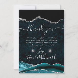 Teal and Silver Glitter Agate Bridal Shower Thank You Card