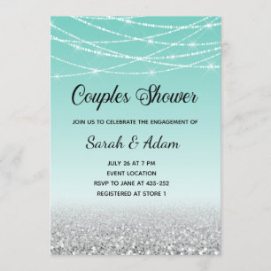 Teal and Silver Glitter Couples Shower Invitation