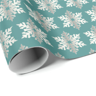 Teal and Silver Snowflakes Wrapping Paper