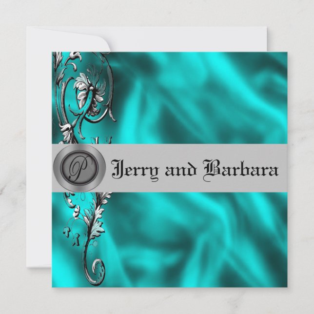 Teal and Silver Wedding Invitation (Front)