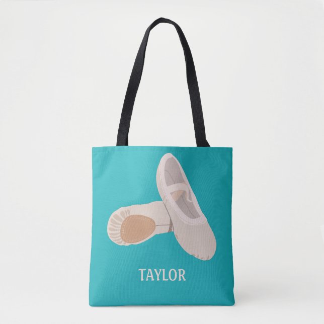 Teal and Tan Ballet Shoes Personalised Tote Bag (Front)