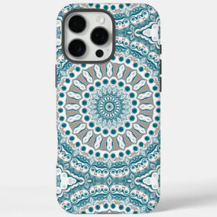 Teal and Tan Modern Mandala Design iPhone 16 Pro Max Case