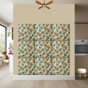 Teal and Tan Paw Print Pattern Tile