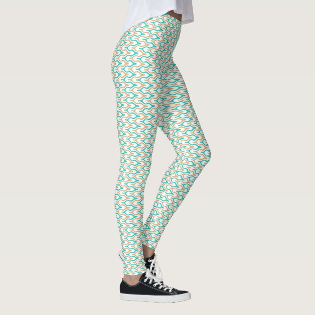 Teal and Tan Wavy Chevron Pattern Leggings (Right)