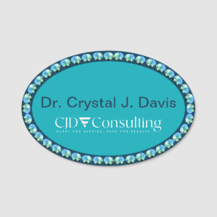 Teal and Teal Bling NAME TAG