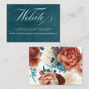 Teal and Terracotta Floral Wedding Website Business Card