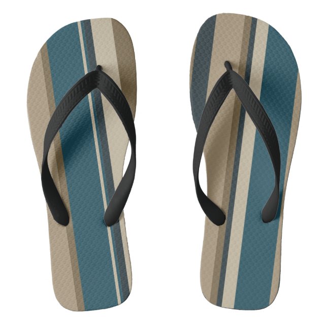 Teal and Toupe Stripes     Flip Flops (Footbed)