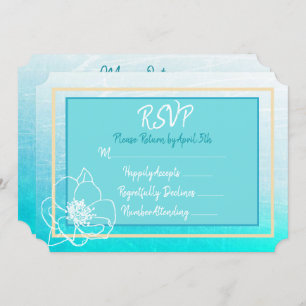 Teal and Turquoise Blue White Flower Wedding RSVP Invitation