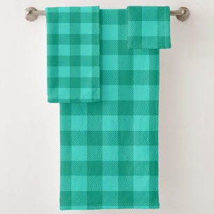 Teal And Turquoise Gingham Plaid Design Bath Towel Set