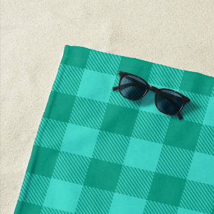 Teal And Turquoise Gingham Plaid Design Beach Towel