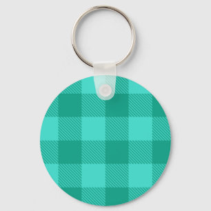 Teal And Turquoise Gingham Plaid Design Key Ring