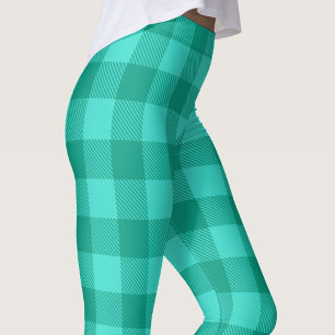 Teal And Turquoise Gingham Plaid Design  Leggings