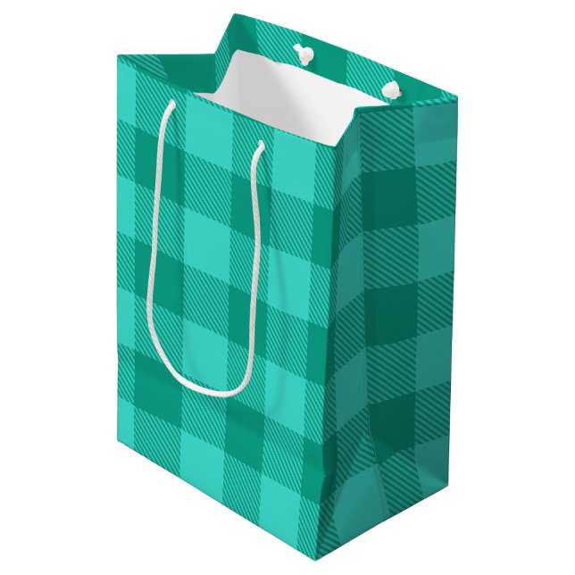 Teal And Turquoise Gingham Plaid Design  Medium Gift Bag (Creator Uploaded)