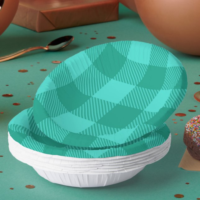 Teal And Turquoise Gingham Plaid Design  Paper Plate (Creator Uploaded)