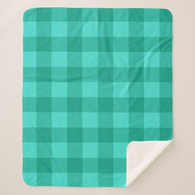 Teal And Turquoise Gingham Plaid Design  Sherpa Blanket (Front)