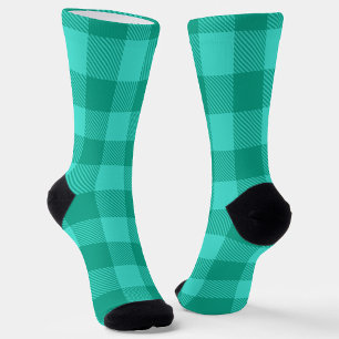 Teal And Turquoise Gingham Plaid Design  Socks