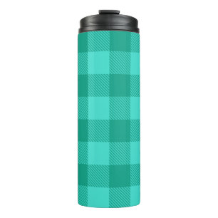 Teal And Turquoise Gingham Plaid Design Thermal Tumbler