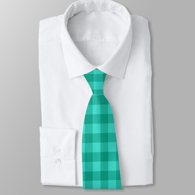 Teal And Turquoise Gingham Plaid Design  Tie (Creator Uploaded)