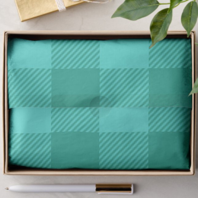 Teal And Turquoise Gingham Plaid Design  Tissue Paper (Creator Uploaded)
