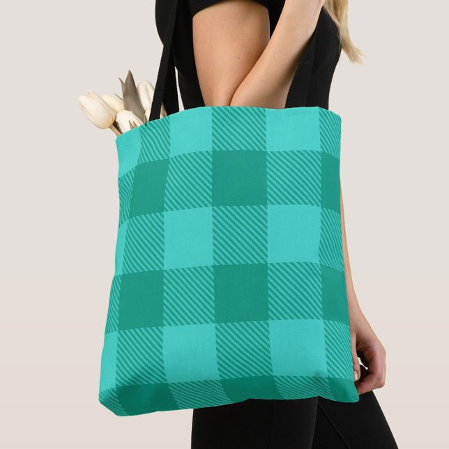 Teal And Turquoise Gingham Plaid Design  Tote Bag (Creator Uploaded)