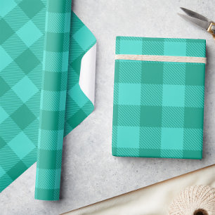 Teal And Turquoise Gingham Plaid Design  Wrapping Paper