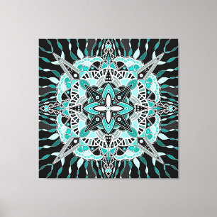 Teal and Turquoise Mandala Abstract Meditative Canvas Print
