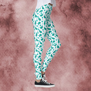 Teal and Turquoise Paisley Pattern Floral Print Leggings