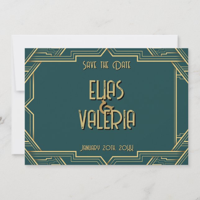 Teal and Tuxedos Save the Date (Front)