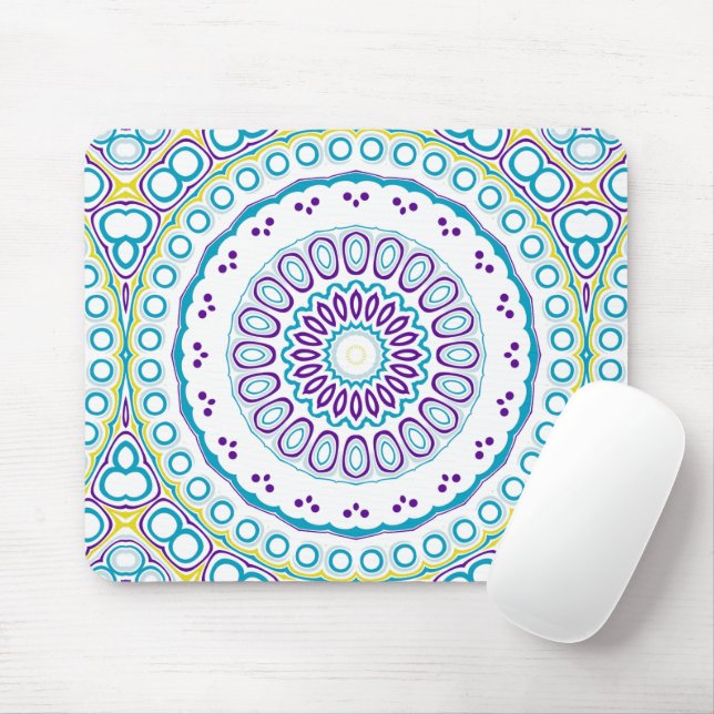 Teal and Violet Mandala Pattern Mouse Mat (With Mouse)