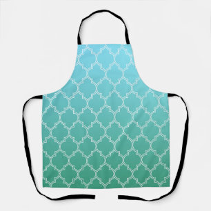 Teal and White Abstract Geometric Pattern  Apron