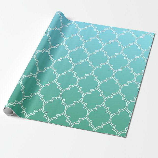Teal and White Abstract Geometric Pattern  Wrapping Paper (Unrolled)