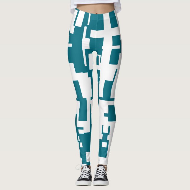 Teal and White Abstract Leggings (Front)